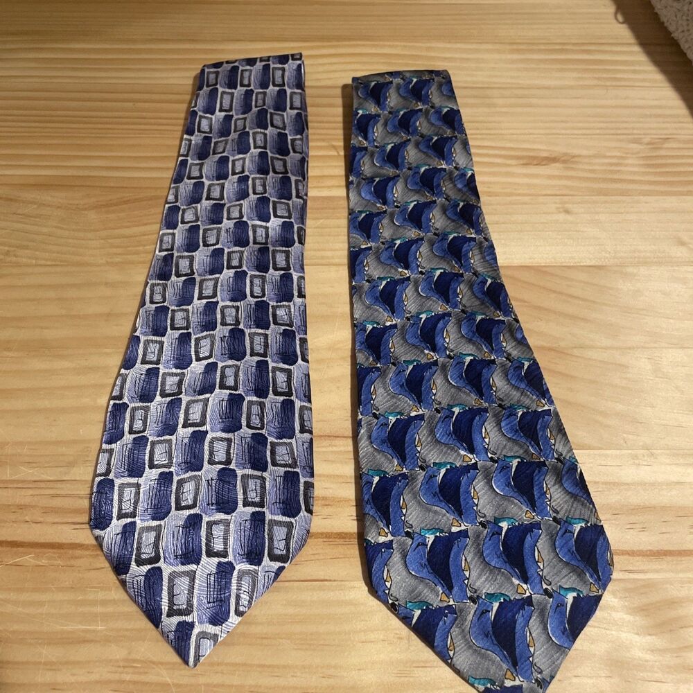 Lot 2 Pc J Jerry Garcia Men’s Silk Necktie Abstract Multicolor Ties - the blues!